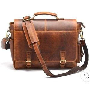 Montana Hudson Monaco Buffalo Leather Messenger - 18" Light Brown with Dust Bag
